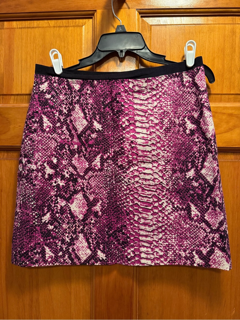 LOFT Magenta Snake-Print Stretch Mini Skirt